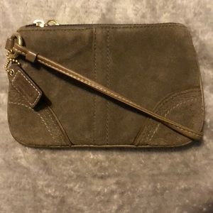 Suede Brown Coach Wristlet